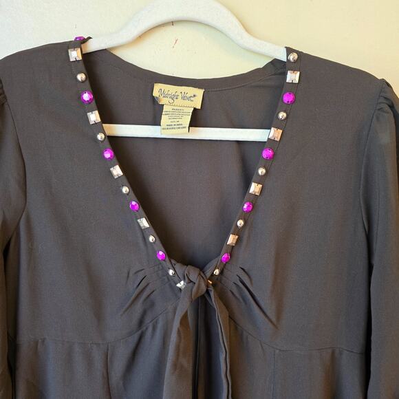 Midnight Velvet Brown Formal Wedding Church Party Beaded Trim Dress Size M - Picture 2 of 9